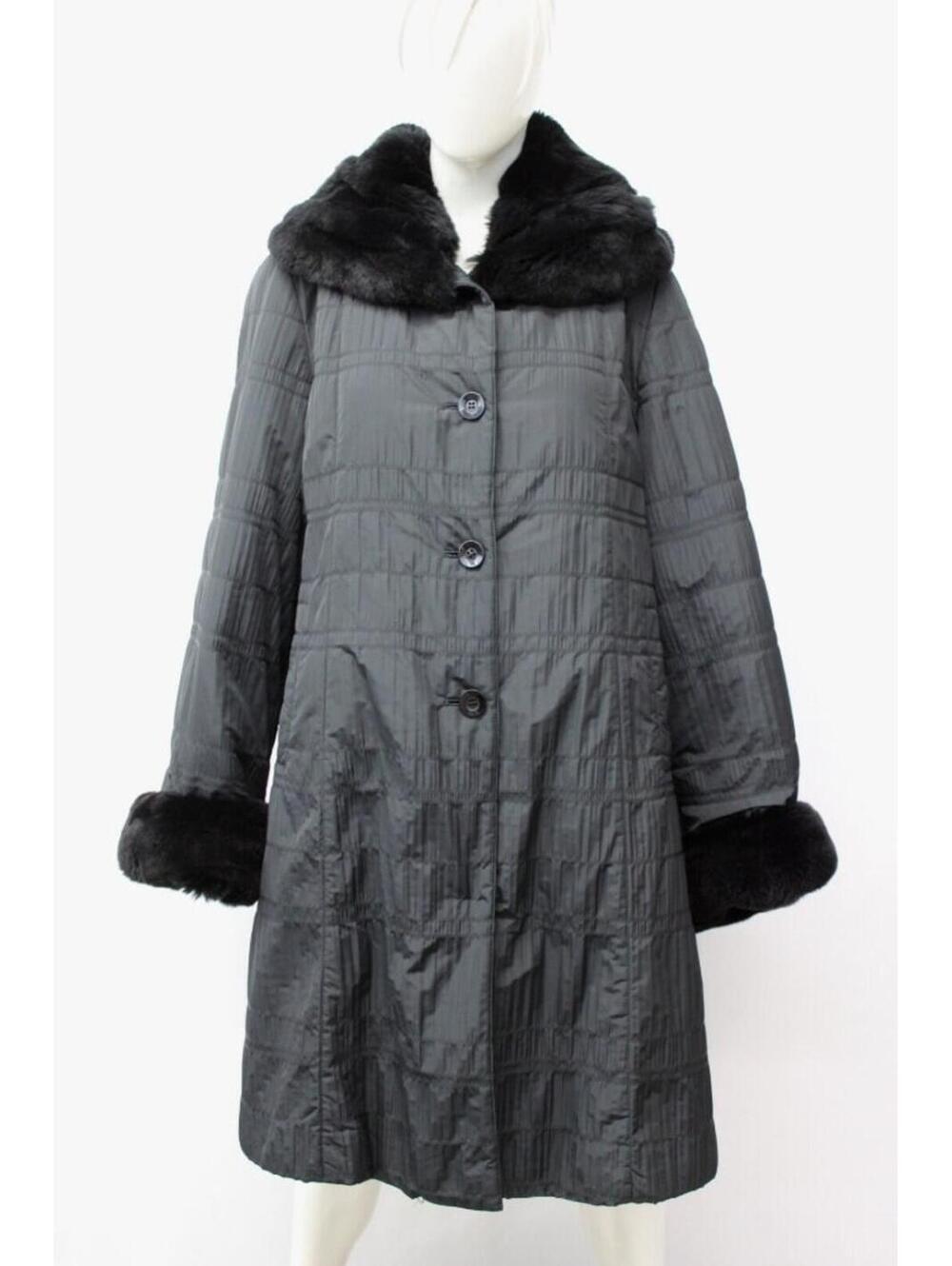 Excellent Black Sheared Rabbit Fur Raincoat Jacket Women Woman Size 8 Medium